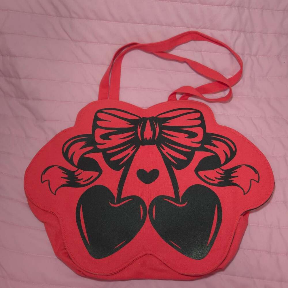 Coquette Bow Heart Tote Bag Red Black Canvas